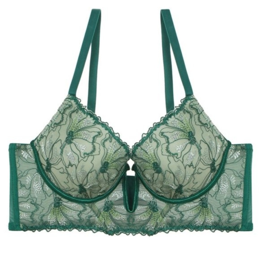 Youmita Green Floral Longline Plunge 34B Bra NWT